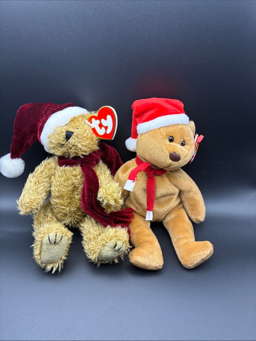 Ty Holiday Bear Pair - Brown & Tan with Red Hats